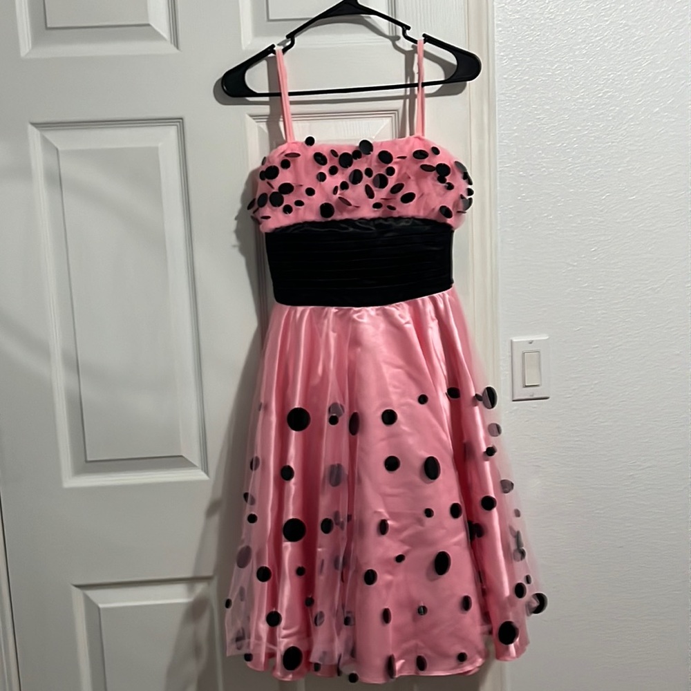 Pink and black polka dot dress